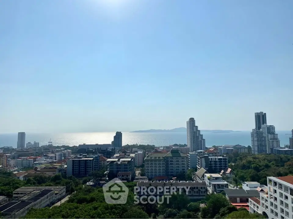 Stunning cityscape view with ocean horizon from high-rise building