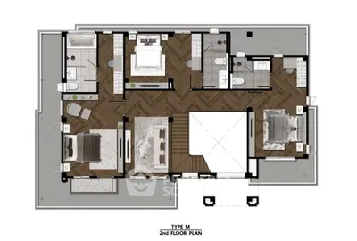 Elegant 2nd floor plan showcasing spacious bedrooms and modern bathrooms in a luxurious property layout.