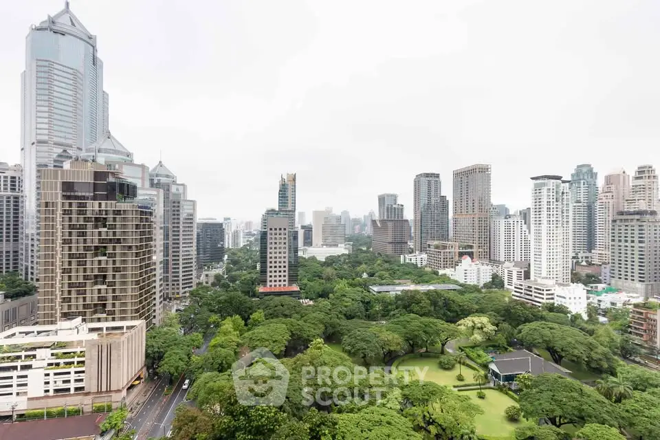 Stunning cityscape view with lush greenery and modern skyscrapers, perfect for urban living enthusiasts.