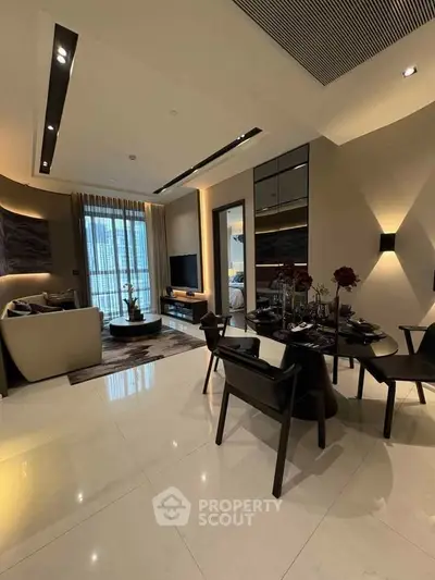 Luxurious modern living room with elegant dining area and stylish decor