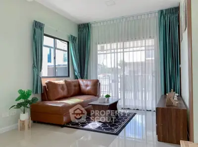 Bright and modern living room with leather sofa and stylish decor