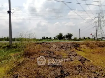 Expansive land plot with road access and utility lines, ideal for development opportunities.