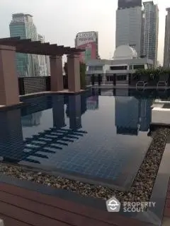 Luxurious rooftop pool with city skyline view, perfect for relaxation and leisure.