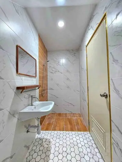 Modern bathroom with stylish tiles and sleek fixtures