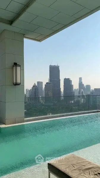 Luxurious rooftop pool with stunning city skyline view