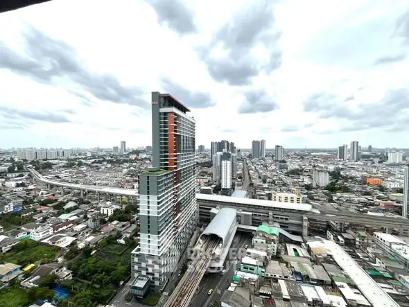 Stunning cityscape view from high-rise building showcasing urban skyline and modern architecture.