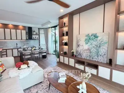 Stylish open-plan living room with modern decor and elegant dining area