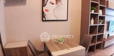 Stylish modern interior with unique wall art and sleek shelving