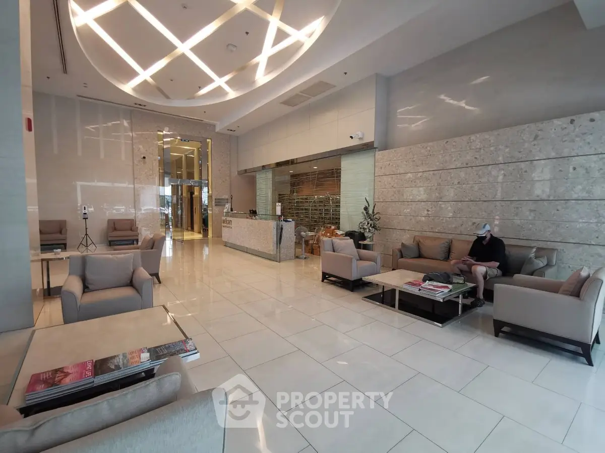 Luxurious modern lobby with elegant seating and stylish lighting