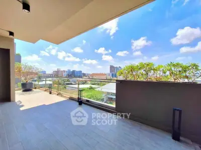 Spacious balcony with stunning city view and modern design