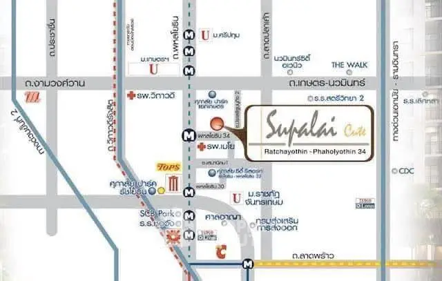 Map showing Supalai Cute Ratchayothin-Phaholyothin 34 location with nearby landmarks.