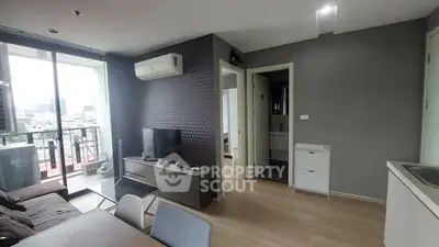 Modern living room with balcony and sleek interior design