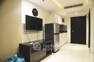 Modern apartment interior with sleek kitchen and stylish living area