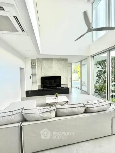 Spacious modern living room with large windows and sleek design