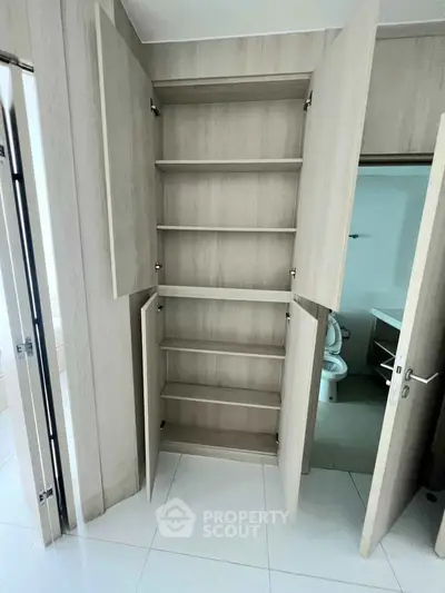 Spacious storage closet with open doors in modern home interior