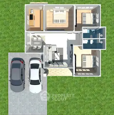 Modern home floor plan with spacious layout and two-car garage