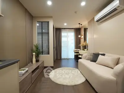 Modern living room with elegant decor and cozy seating area