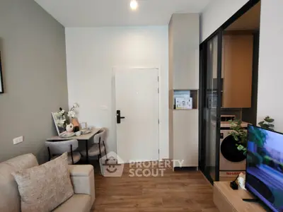 Modern living room with cozy seating and stylish decor