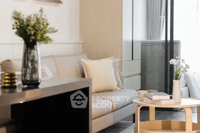 Modern living room with elegant decor and cozy seating area