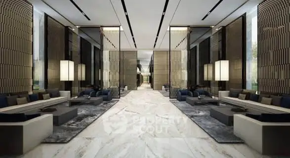 Luxurious modern lobby with elegant seating and marble flooring