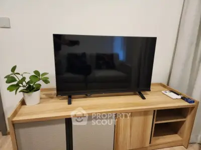 Modern living room with sleek TV stand and stylish decor