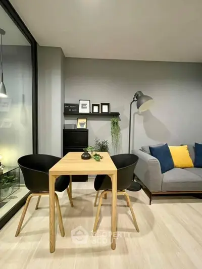 Modern living room with stylish furniture and cozy decor