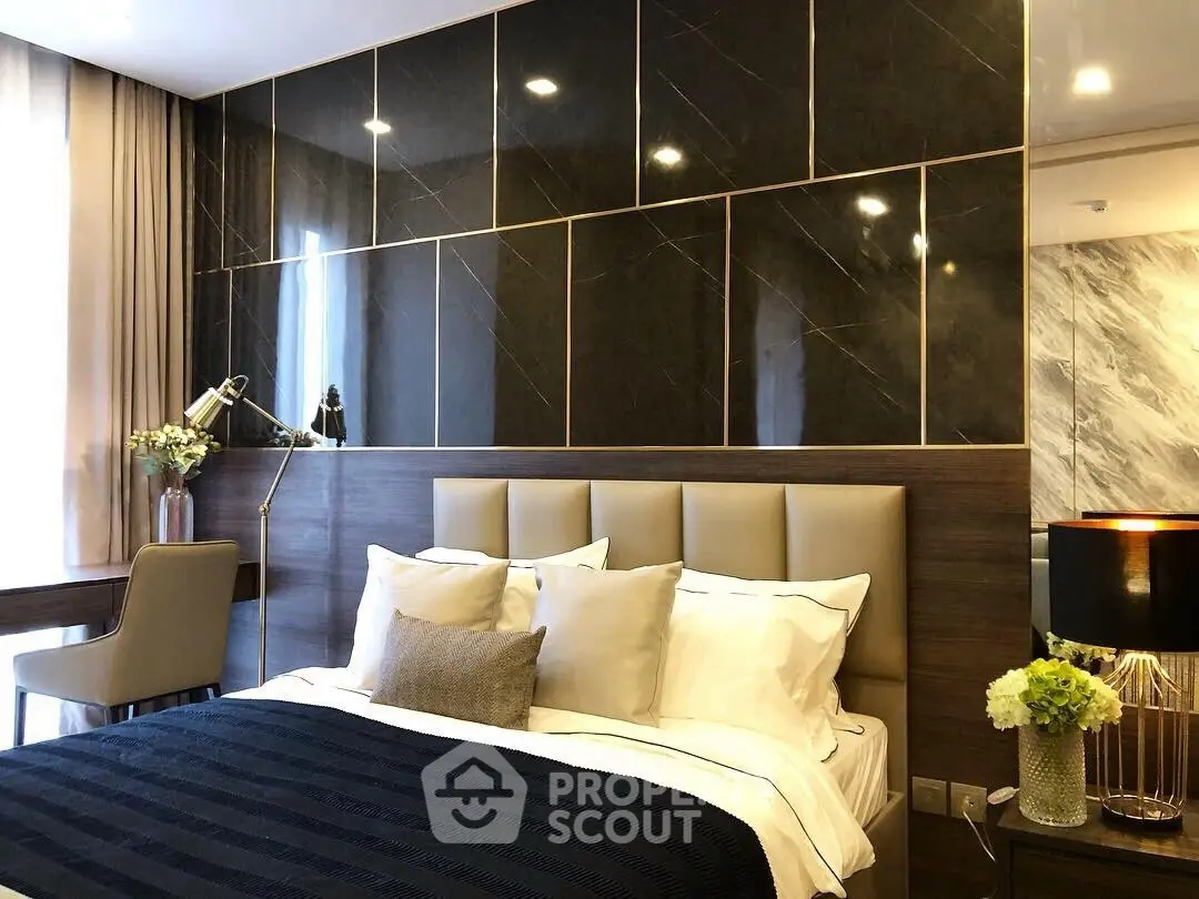 Luxurious modern bedroom with elegant decor and stylish lighting