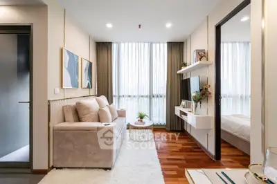 Modern living room with cozy sofa and elegant decor in a bright apartment