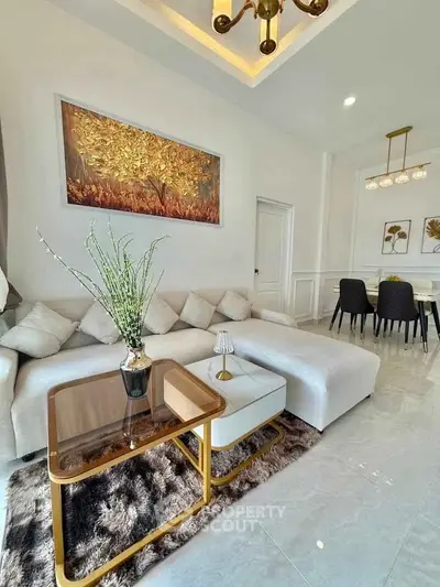 Luxurious living room with elegant decor and modern furniture, perfect for relaxation and entertaining.