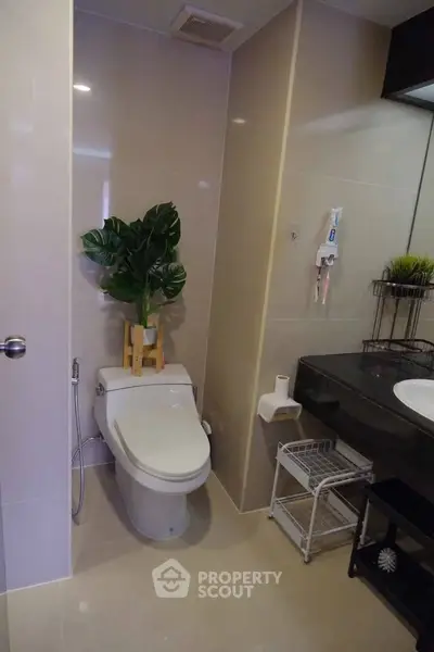 Modern bathroom with sleek fixtures and stylish decor