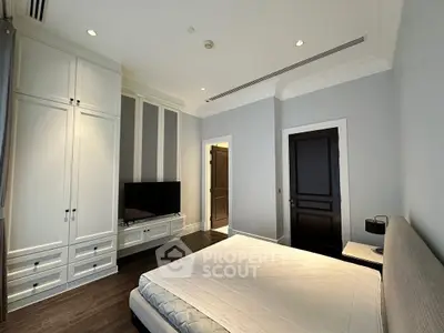 Spacious modern bedroom with built-in wardrobe and sleek design