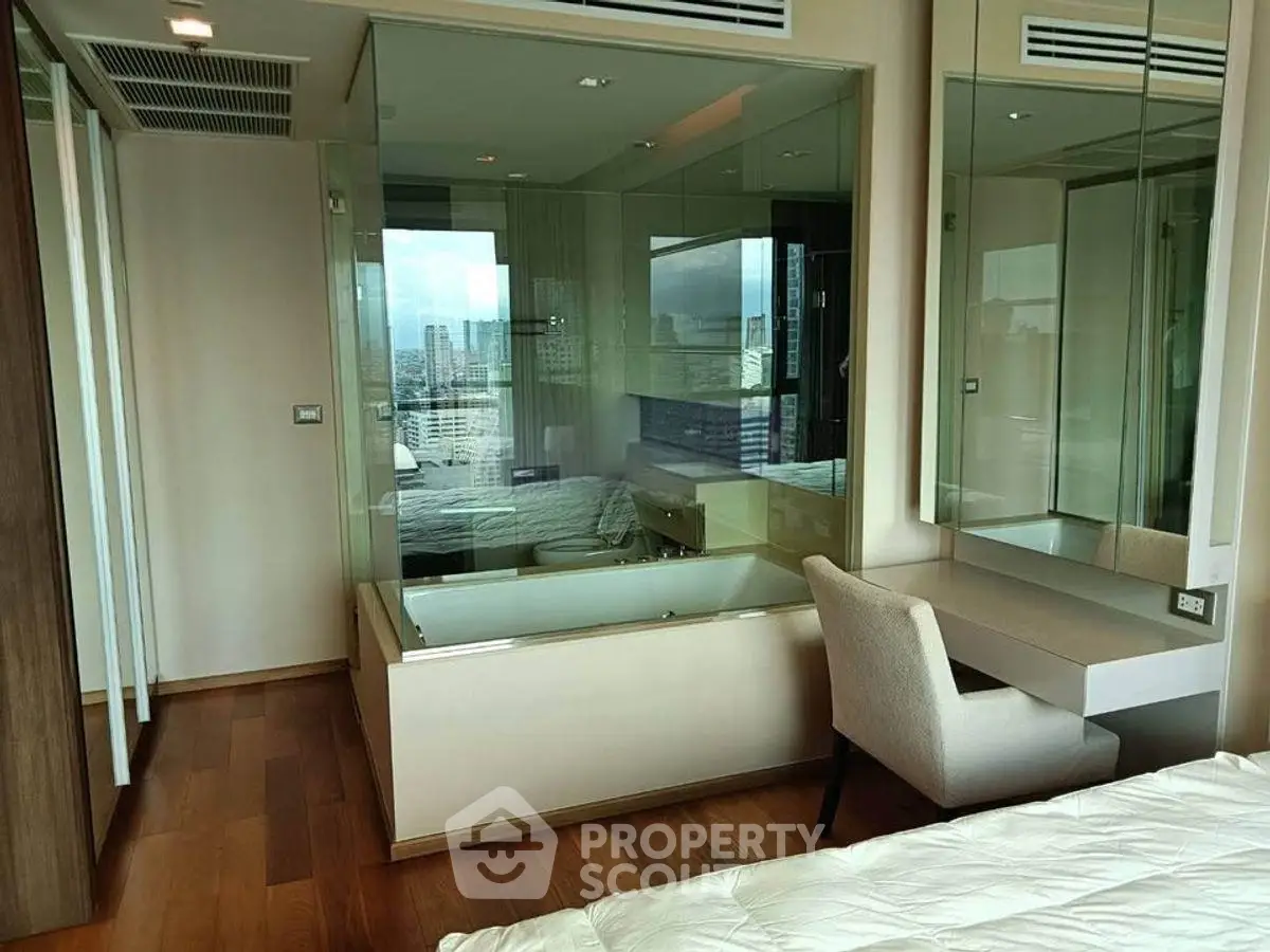 Luxurious bedroom with city view and elegant decor