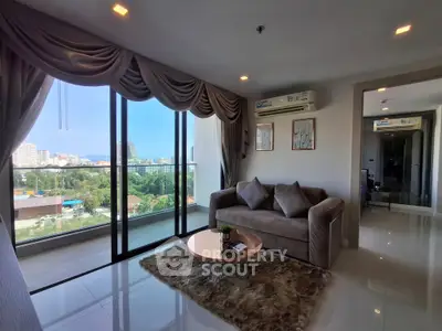 Luxurious living room with stunning city view and elegant decor
