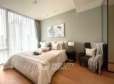 Luxurious modern bedroom with elegant decor and city view