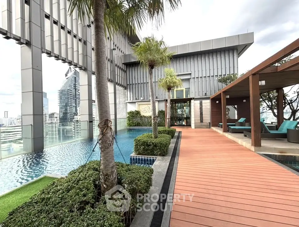 Luxurious rooftop pool area with modern design and city views