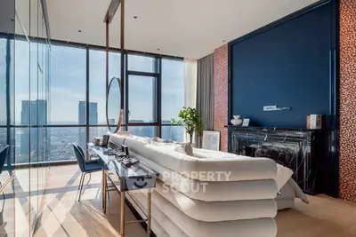 Luxurious living room with panoramic city view and elegant decor