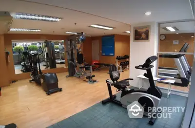 Spacious gym with modern fitness equipment in a residential building