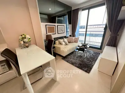 Modern living room with elegant decor and large window view