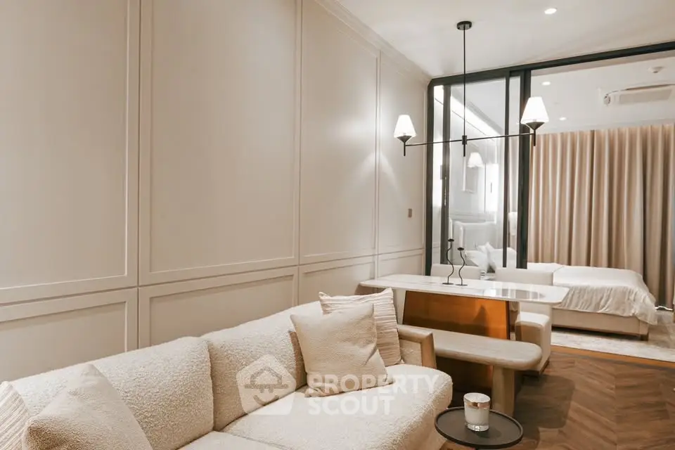 Luxurious modern living room with elegant decor and cozy seating area
