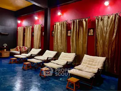 Luxurious lounge area with plush seating and vibrant decor