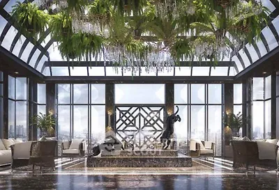 Luxurious penthouse living room with panoramic city views and elegant decor