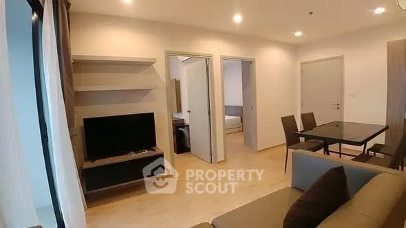 Modern living room with open layout and stylish furniture