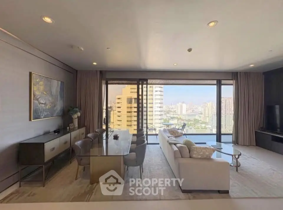 Luxurious living room with stunning city view and elegant decor