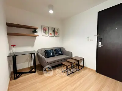 Cozy modern living room with stylish furniture and wooden flooring