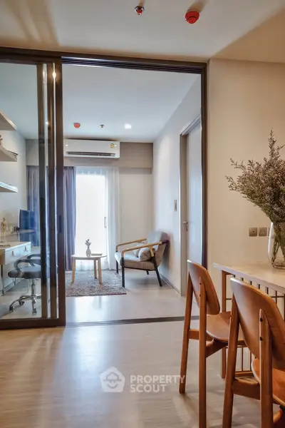 Modern apartment interior with stylish furniture and natural light
