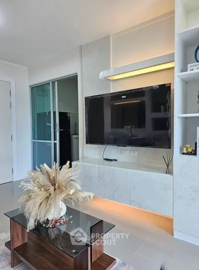 Modern living room with sleek TV unit and stylish decor