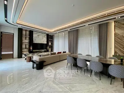 Luxurious modern living room with elegant marble flooring and stylish furniture