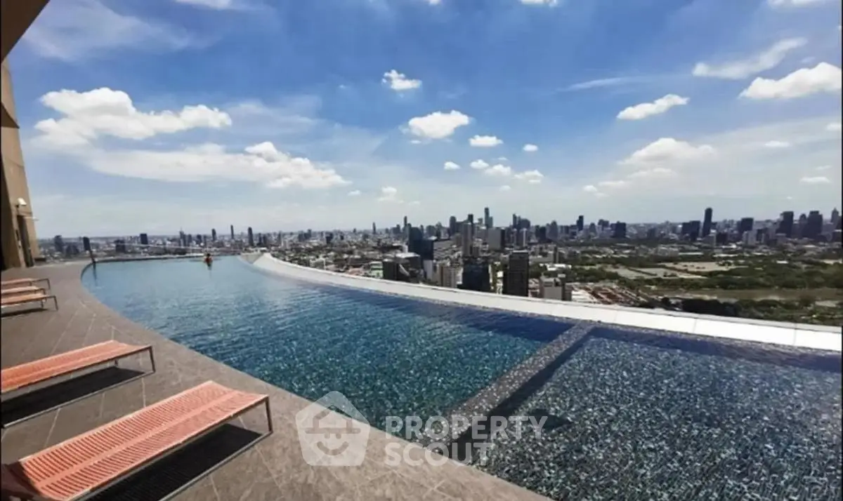 Stunning rooftop infinity pool with breathtaking city skyline view