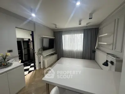 Modern living room with sleek design and natural light