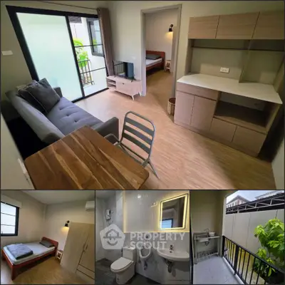 Modern apartment interior with living room, bedroom, bathroom, and balcony, featuring sleek design and natural light.